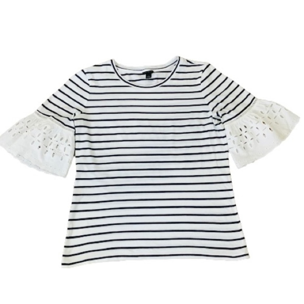 Ann Taylor Black and White Striped Short Sleeve Tee